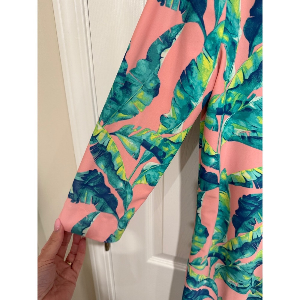 Cabana Life UPF 50 Womens Pink Tropical Banana Leaf Print Tunic Shift Dress - Picture 4 of 6